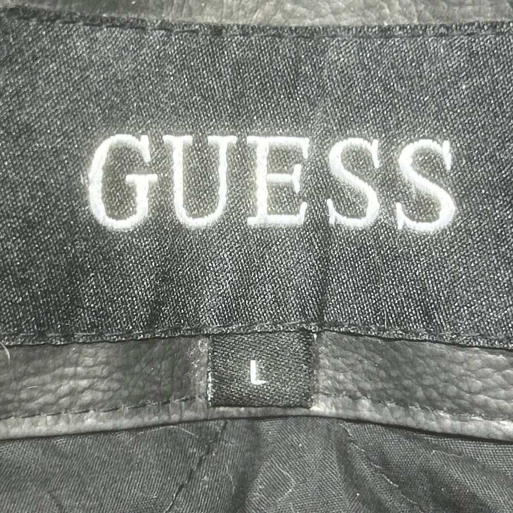 GUESS  Faux-Leather Jacket Men's L Black Moto Racer Coat Biker‎ Full Zip